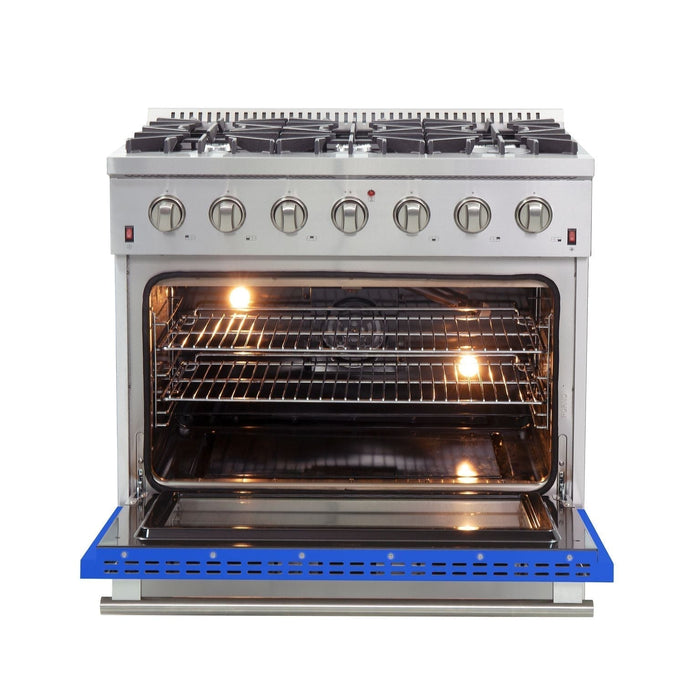 FORNO Vittorio - Gold Professional 36" Freestanding Colored Door Gas Range FFSGS6244-36WHT FORNO