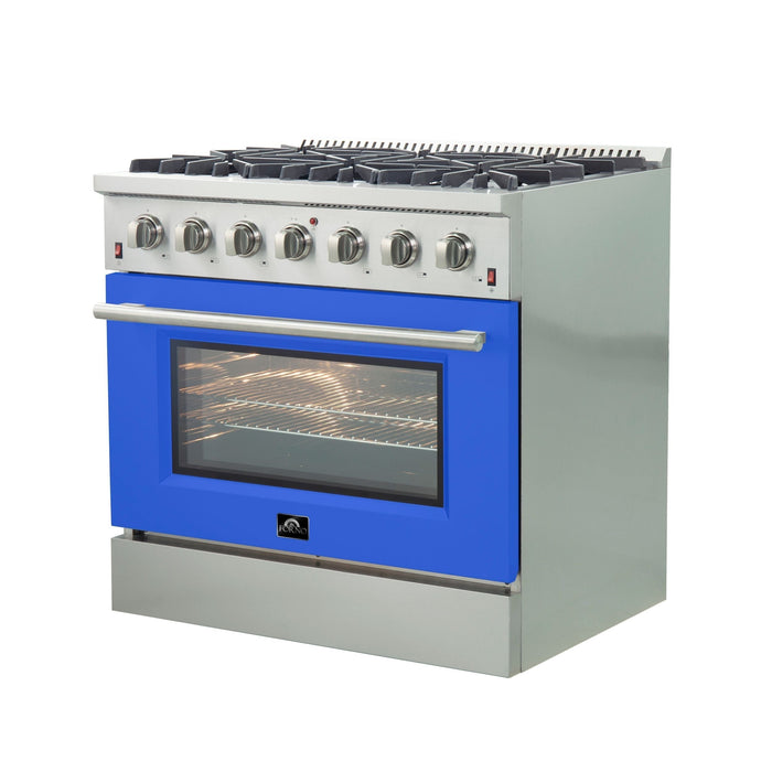 FORNO Vittorio - Gold Professional 36" Freestanding Colored Door Gas Range FFSGS6244-36WHT FORNO