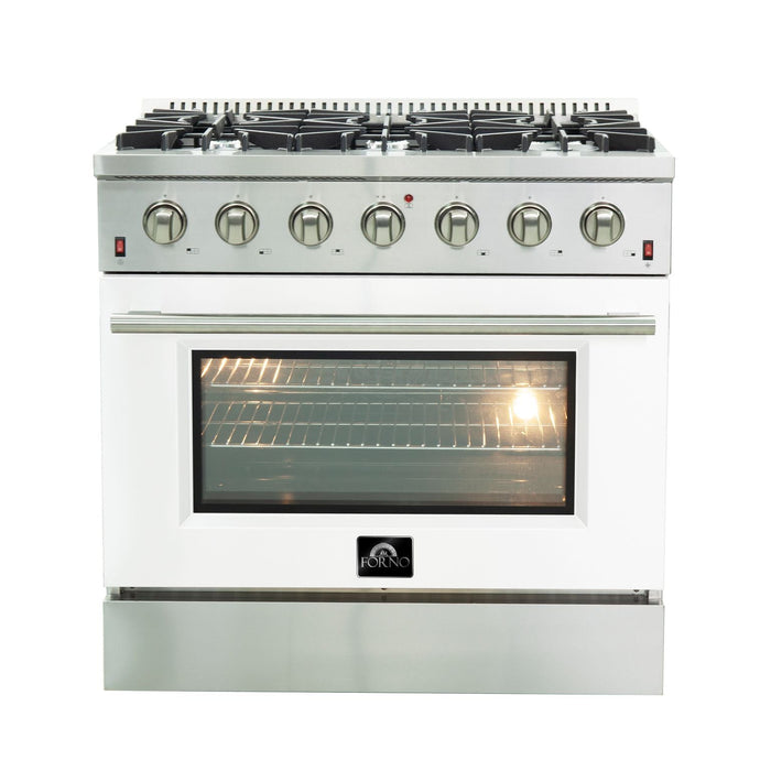 FORNO Vittorio - Gold Professional 36" Freestanding Colored Door Gas Range FFSGS6244-36WHT FORNO