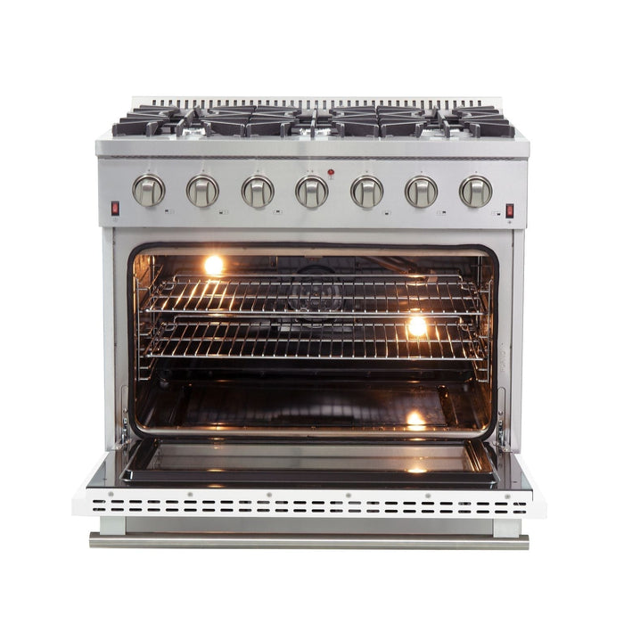 FORNO Vittorio - Gold Professional 36" Freestanding Colored Door Gas Range FFSGS6244-36WHT FORNO