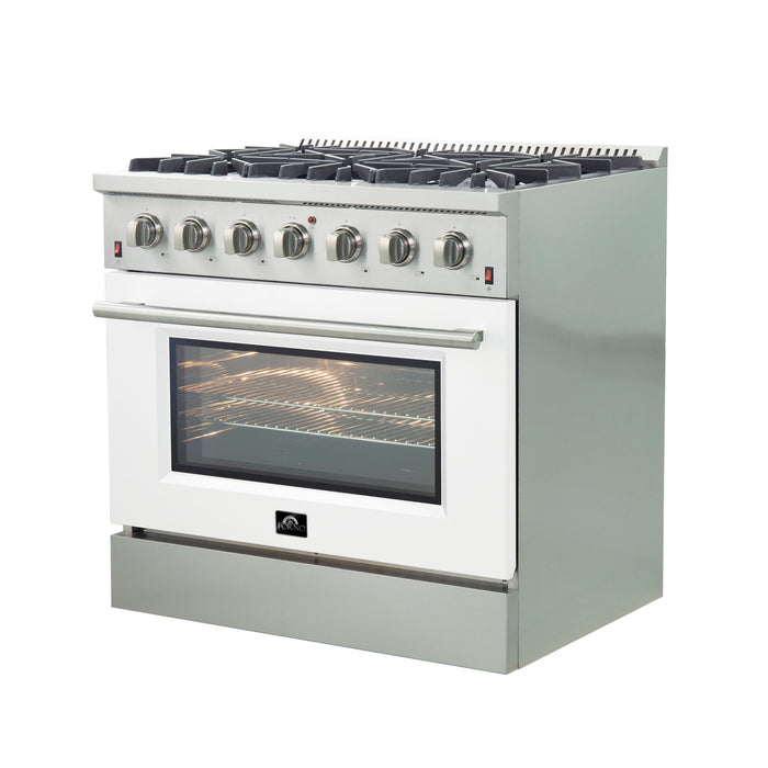 FORNO Vittorio - Gold Professional 36" Freestanding Colored Door Gas Range FFSGS6244-36WHT FORNO
