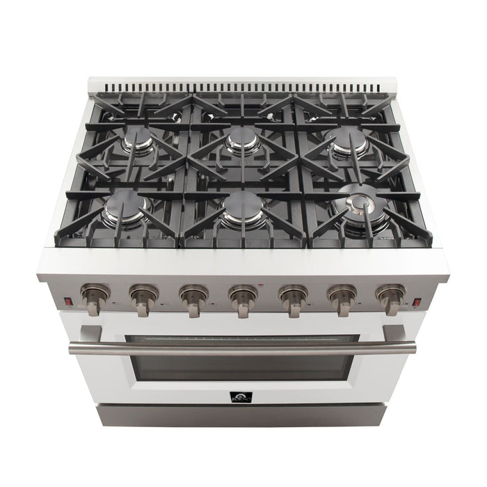 FORNO Vittorio - Gold Professional 36" Freestanding Colored Door Gas Range FFSGS6244-36WHT FORNO
