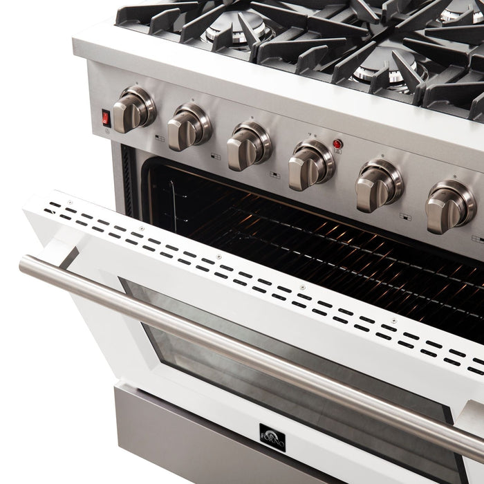FORNO Vittorio - Gold Professional 36" Freestanding Colored Door Gas Range FFSGS6244-36WHT FORNO