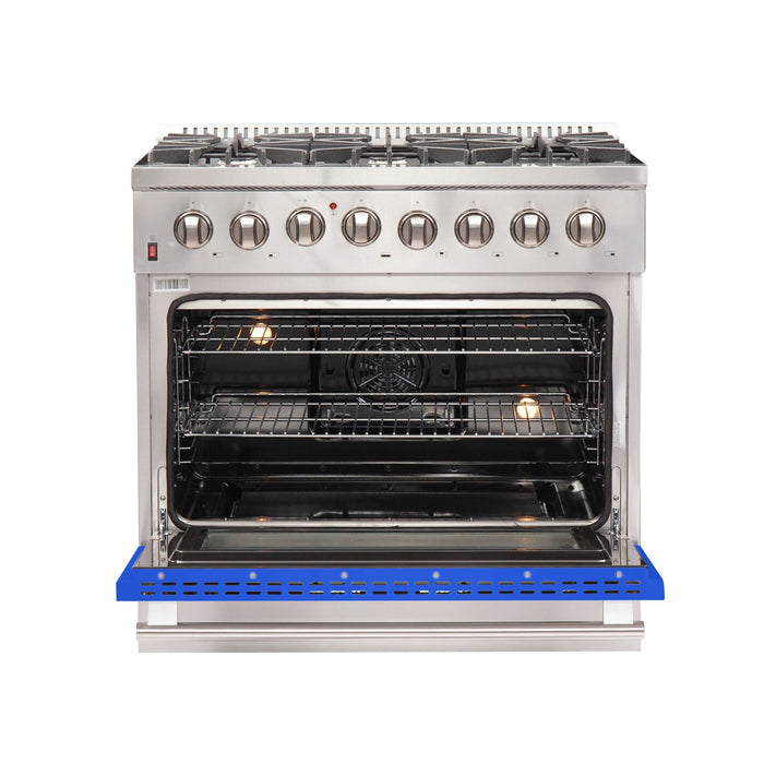 FORNO Galiano - Gold Professional 36" Freestanding Dual Fuel 240V Electric Colored Door Oven Range FFSGS6156-36WHT FORNO