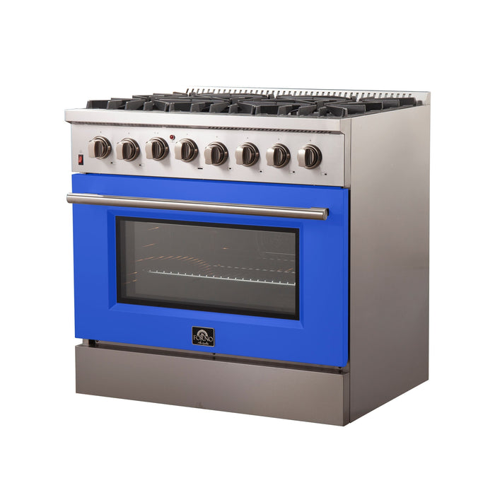 FORNO Galiano - Gold Professional 36" Freestanding Dual Fuel 240V Electric Colored Door Oven Range FFSGS6156-36WHT FORNO