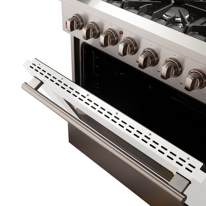 FORNO Galiano - Gold Professional 36" Freestanding Dual Fuel 240V Electric Colored Door Oven Range FFSGS6156-36WHT FORNO