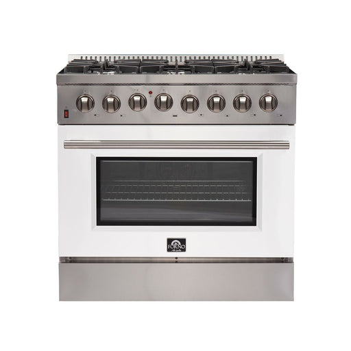 FORNO Galiano - Gold Professional 36" Freestanding Dual Fuel 240V Electric Colored Door Oven Range FFSGS6156-36WHT FORNO