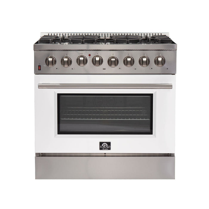 FORNO Galiano - Gold Professional 36" Freestanding Dual Fuel 240V Electric Colored Door Oven Range FFSGS6156-36WHT FORNO