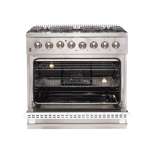 FORNO Galiano - Gold Professional 36" Freestanding Dual Fuel 240V Electric Colored Door Oven Range FFSGS6156-36WHT FORNO