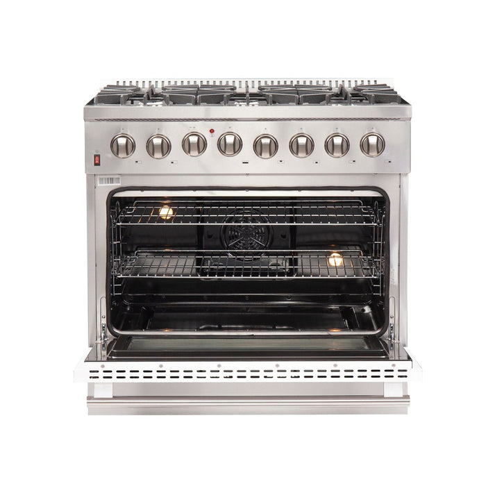 FORNO Galiano - Gold Professional 36" Freestanding Dual Fuel 240V Electric Colored Door Oven Range FFSGS6156-36WHT FORNO