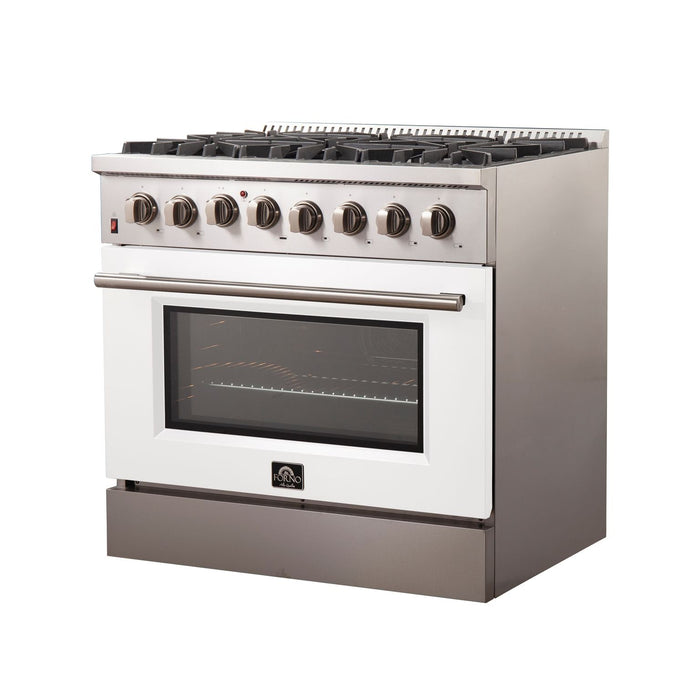 FORNO Galiano - Gold Professional 36" Freestanding Dual Fuel 240V Electric Colored Door Oven Range FFSGS6156-36WHT FORNO