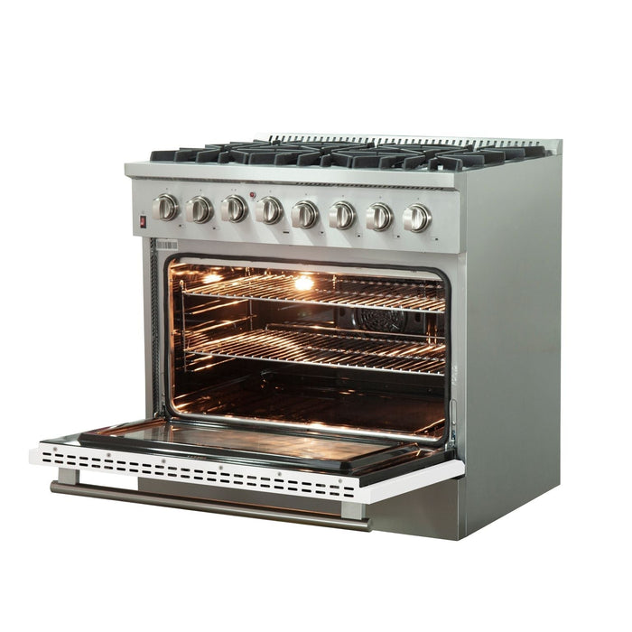 FORNO Galiano - Gold Professional 36" Freestanding Dual Fuel 240V Electric Colored Door Oven Range FFSGS6156-36WHT FORNO
