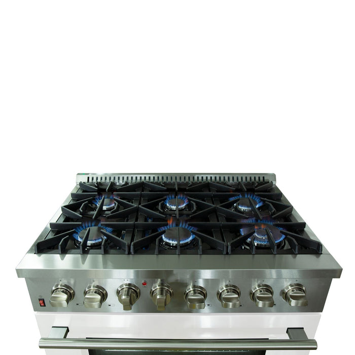 FORNO Galiano - Gold Professional 36" Freestanding Dual Fuel 240V Electric Colored Door Oven Range FFSGS6156-36WHT FORNO