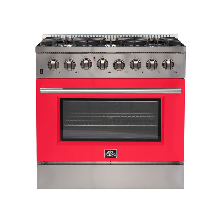 FORNO Galiano - Gold Professional 36" Freestanding Dual Fuel 240V Electric Colored Door Oven Range FFSGS6156-36WHT FORNO