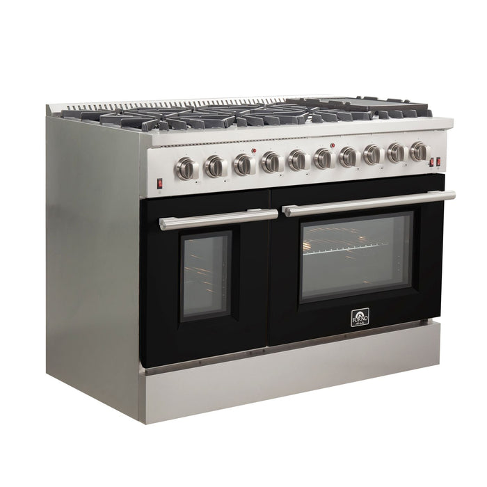 Forno 48" Galiano Freestanding Gas Range with 8 Gas Burners and 240v Electric Double Oven in Stainless Steel with Colored Doors - FFSGS6244-48RED/BLK/BLU/WHT FORNO