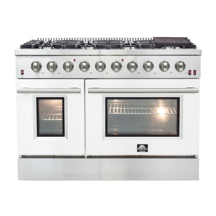 Forno 48" Galiano Freestanding Gas Range with 8 Gas Burners and 240v Electric Double Oven in Stainless Steel with Colored Doors - FFSGS6244-48RED/BLK/BLU/WHT FORNO