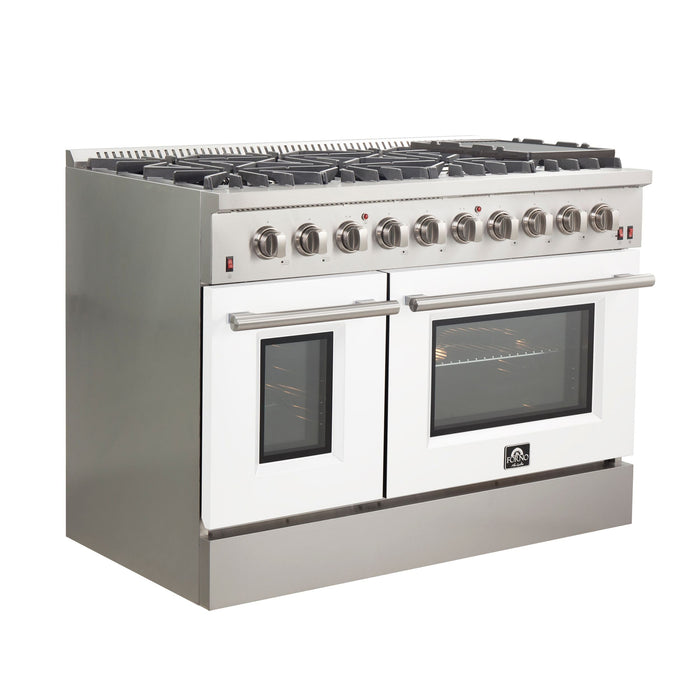 Forno 48" Galiano Freestanding Gas Range with 8 Gas Burners and 240v Electric Double Oven in Stainless Steel with Colored Doors - FFSGS6244-48RED/BLK/BLU/WHT FORNO