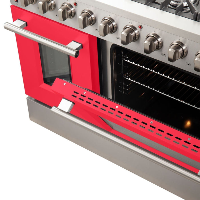 Forno 48" Galiano Freestanding Gas Range with 8 Gas Burners and 240v Electric Double Oven in Stainless Steel with Colored Doors - FFSGS6244-48RED/BLK/BLU/WHT FORNO