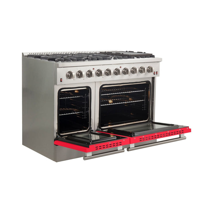 Forno 48" Galiano Freestanding Gas Range with 8 Gas Burners and 240v Electric Double Oven in Stainless Steel with Colored Doors - FFSGS6244-48RED/BLK/BLU/WHT FORNO
