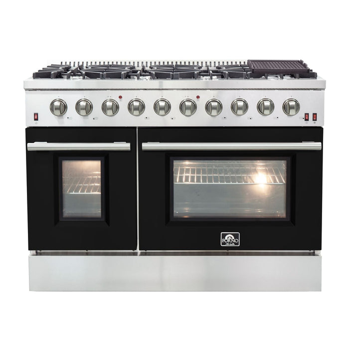 Forno 48" Galiano Freestanding Gas Range with 8 Gas Burners and 240v Electric Double Oven in Stainless Steel with Colored Doors - FFSGS6244-48RED/BLK/BLU/WHT FORNO