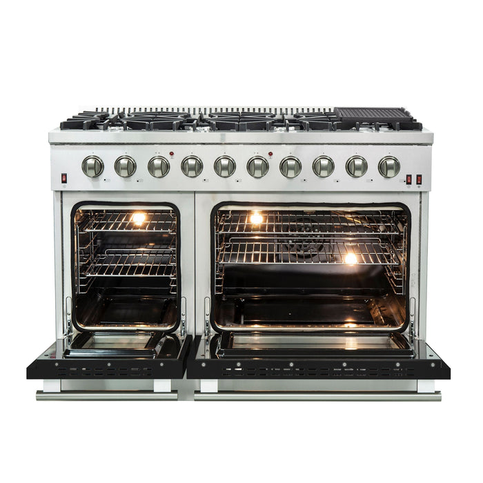 Forno 48" Galiano Freestanding Gas Range with 8 Gas Burners and 240v Electric Double Oven in Stainless Steel with Colored Doors - FFSGS6244-48RED/BLK/BLU/WHT FORNO
