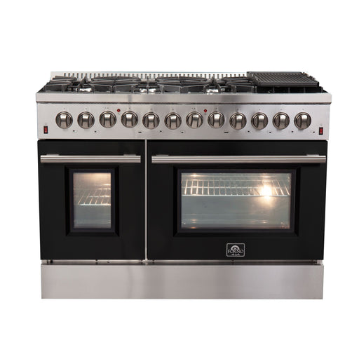 FORNO Galiano - Gold Professional 48" Freestanding Dual Fuel 240V Electric Colored Door Oven Range  FFSGS6156-48RED FORNO