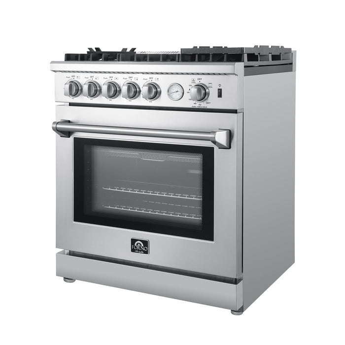 Forno Breno 30" Gas Range Oven with 5 Sealed Burners, Griddle, and Air Fryer, Wok Ring, & Reversible Griddle in Stainless Steel FFSGS6276-30 FORNO