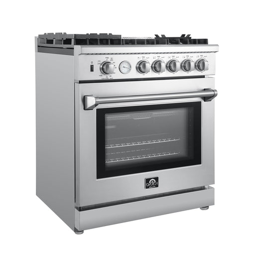 Forno Breno 30" Gas Range Oven with 5 Sealed Burners, Griddle, and Air Fryer, Wok Ring, & Reversible Griddle in Stainless Steel FFSGS6276-30 FORNO