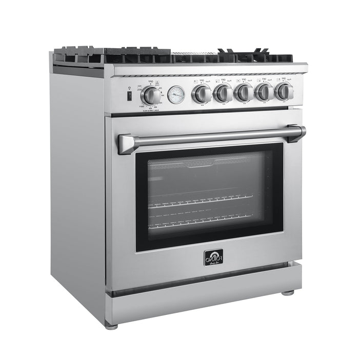 Forno Breno 30" Gas Range Oven with 5 Sealed Burners, Griddle, and Air Fryer, Wok Ring, & Reversible Griddle in Stainless Steel FFSGS6276-30 FORNO