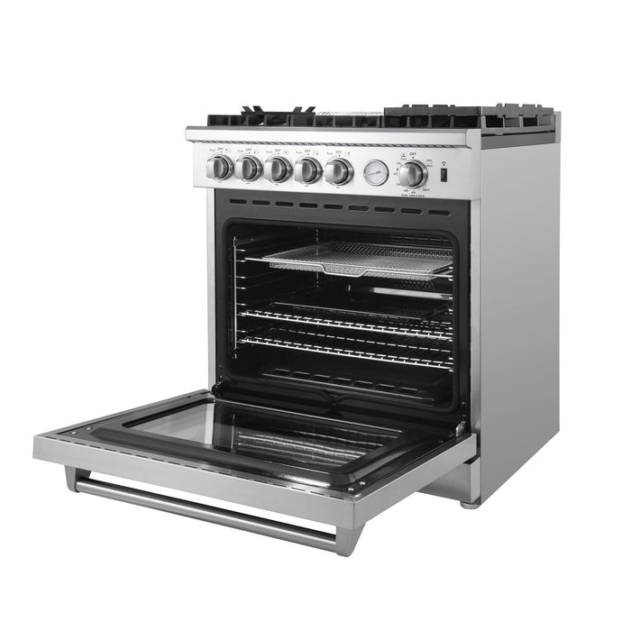 Forno Breno 30" Gas Range Oven with 5 Sealed Burners, Griddle, and Air Fryer, Wok Ring, & Reversible Griddle in Stainless Steel FFSGS6276-30 FORNO