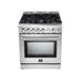 Forno 3-Piece Appliance Package - 30-Inch Gas Range, 56-Inch Pro-Style Refrigerator & Wall Mount Hood with Backsplash in Stainless Steel FORNO