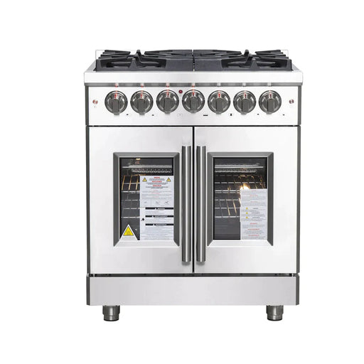 FORNO Massimo 30-Inch Freestanding French Door Dual Fuel Range in Stainless Steel - FFSGS6325-30 FORNO