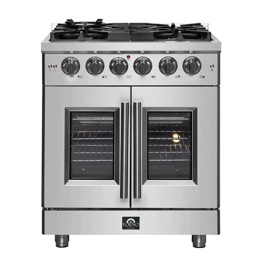 FORNO Massimo 30-Inch Freestanding French Door Gas Range in Stainless Steel - FFSGS6439-30 FORNO