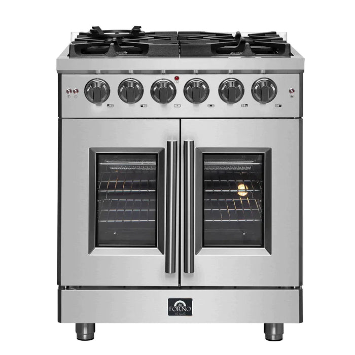 FORNO Massimo 30-Inch Freestanding French Door Gas Range in Stainless Steel - FFSGS6439-30 FORNO