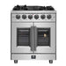 FORNO Massimo 30-Inch Freestanding French Door Gas Range in Stainless Steel - FFSGS6439-30 FORNO