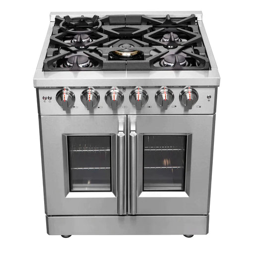 FORNO Massimo 30-Inch Freestanding French Door Gas Range in Stainless Steel - FFSGS6439-30 FORNO