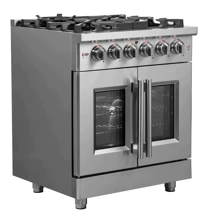 FORNO Massimo 30-Inch Freestanding French Door Gas Range in Stainless Steel - FFSGS6439-30 FORNO