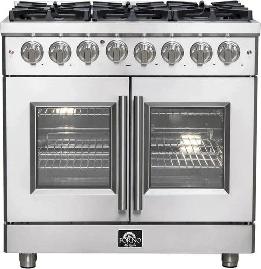 FORNO Massimo 36-Inch Freestanding French Door Dual Fuel Range in Stainless Steel - FFSGS6325-36 FORNO