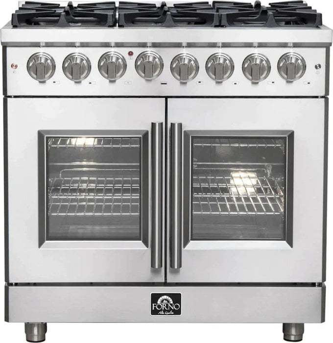 FORNO Massimo 36-Inch Freestanding French Door Dual Fuel Range in Stainless Steel - FFSGS6325-36 FORNO