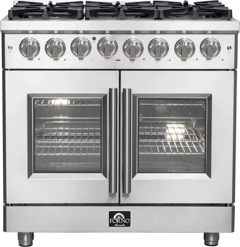 FORNO Massimo 36-Inch Freestanding French Door Dual Fuel Range in Stainless Steel - FFSGS6325-36