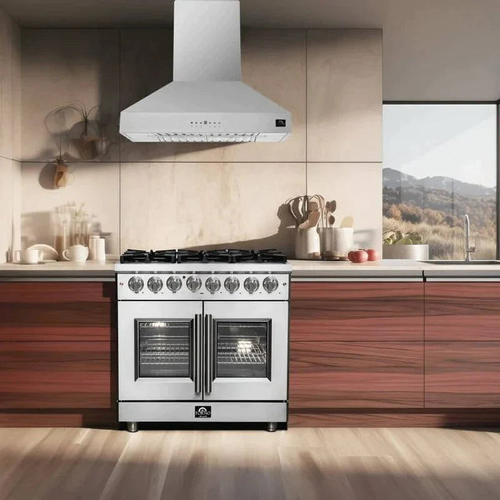 FORNO Massimo 36-Inch Freestanding French Door Dual Fuel Range in Stainless Steel - FFSGS6325-36 FORNO