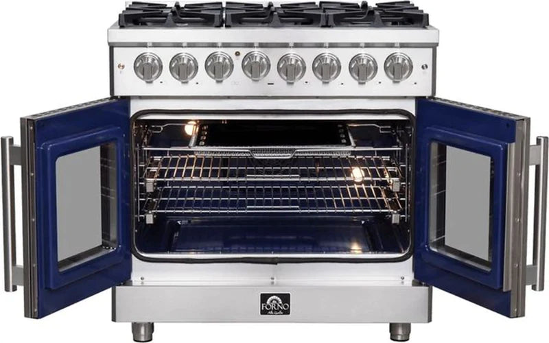 FORNO Massimo 36-Inch Freestanding French Door Dual Fuel Range in Stainless Steel - FFSGS6325-36