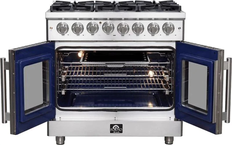 FORNO Massimo 36-Inch Freestanding French Door Dual Fuel Range in Stainless Steel - FFSGS6325-36 FORNO