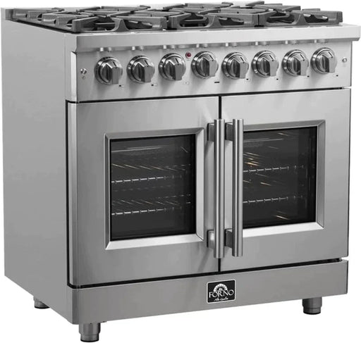 FORNO Massimo 36-Inch Freestanding French Door Dual Fuel Range in Stainless Steel - FFSGS6325-36 FORNO