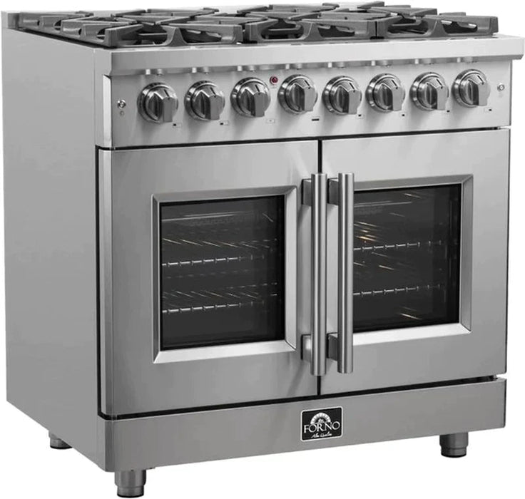 FORNO Massimo 36-Inch Freestanding French Door Dual Fuel Range in Stainless Steel - FFSGS6325-36 FORNO
