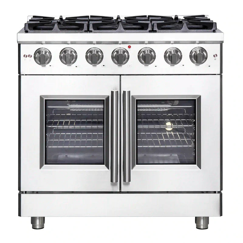 FORNO Massimo 36-Inch Freestanding French Door Gas Range in Stainless Steel - FFSGS6439-36