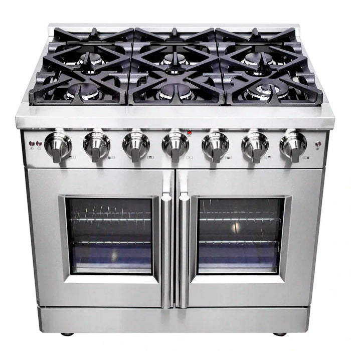 FORNO Massimo 36-Inch Freestanding French Door Gas Range in Stainless Steel - FFSGS6439-36 FORNO
