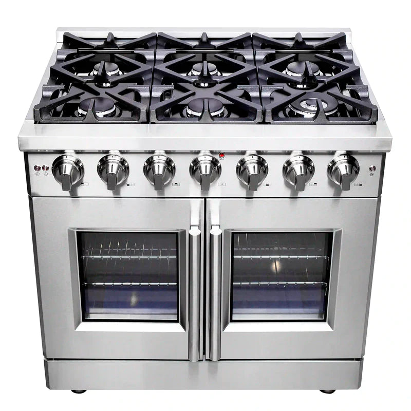 FORNO Massimo 36-Inch Freestanding French Door Gas Range in Stainless Steel - FFSGS6439-36