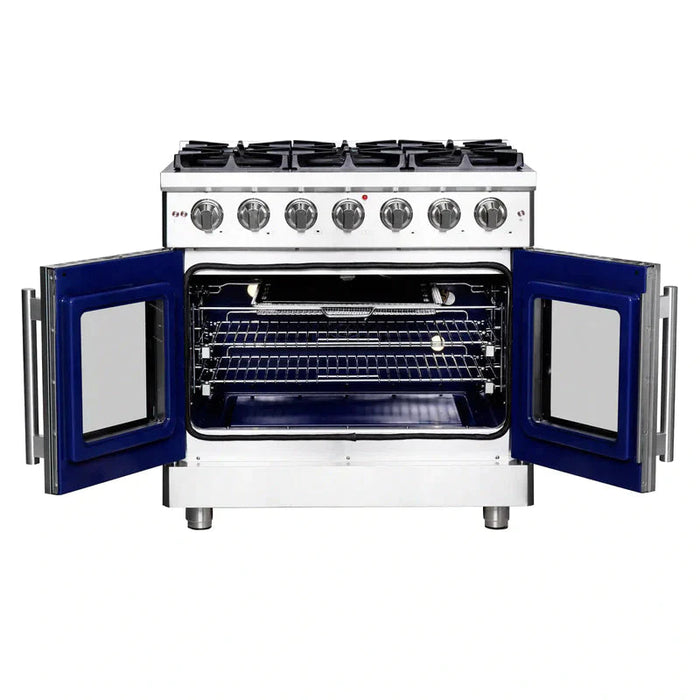 FORNO Massimo 36-Inch Freestanding French Door Gas Range in Stainless Steel - FFSGS6439-36 FORNO