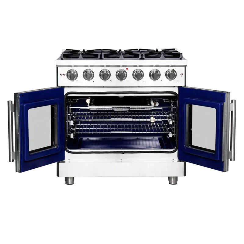 FORNO Massimo 36-Inch Freestanding French Door Gas Range in Stainless Steel - FFSGS6439-36